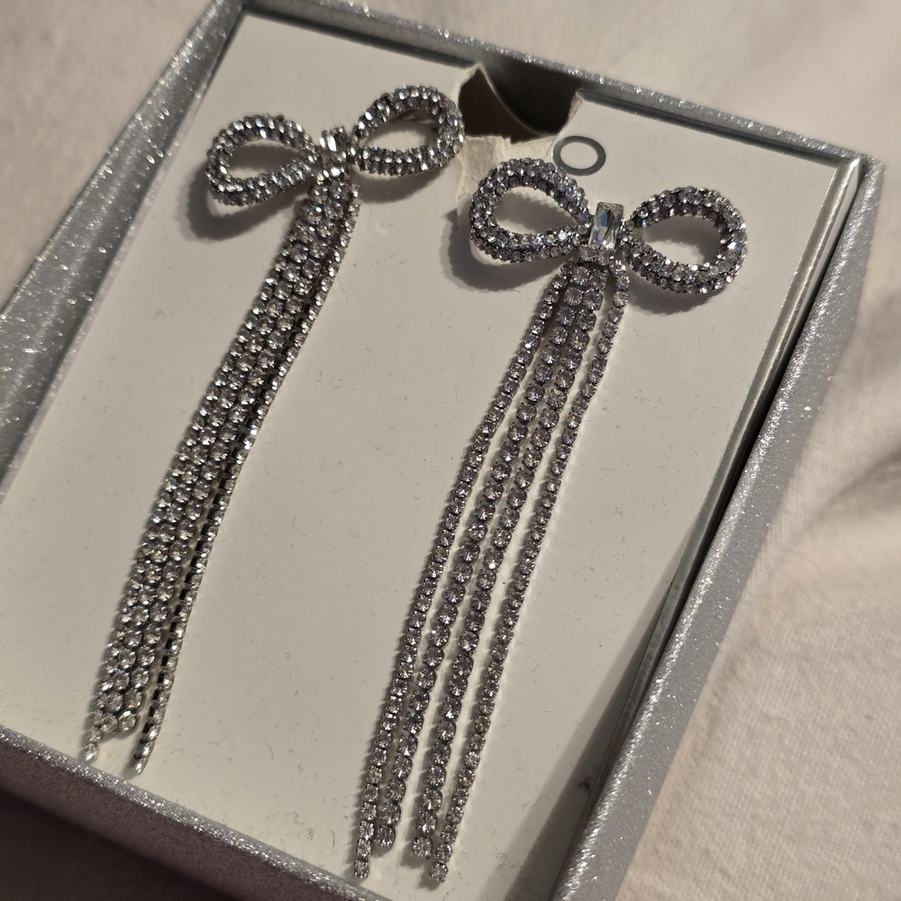 ALDO Rhinestones Silver Bow Dangle Drop Earrings